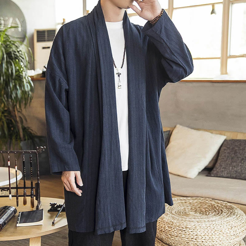 Buddha Stones秋冬 シンプル カジュアル ゆったり 無地 リネン混 メンズ ミドル丈コート - image 21