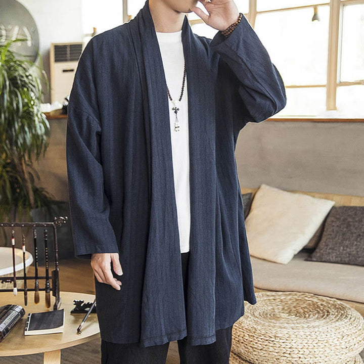Buddha Stones秋冬 シンプル カジュアル ゆったり 無地 リネン混 メンズ ミドル丈コート - image 20