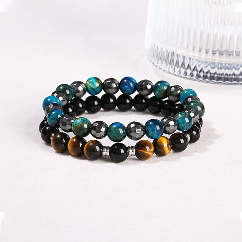 Buddha Stones 2個入り ヘマタイト タイガーアイ ブルータイガーアイ パワフルブレスレットセット