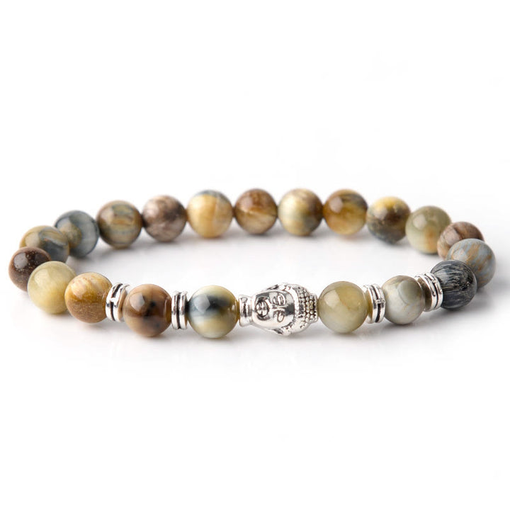 Buddha Stonesブルーグリーンレッドタイガーアイ 仏陀頭 バランスブレスレット