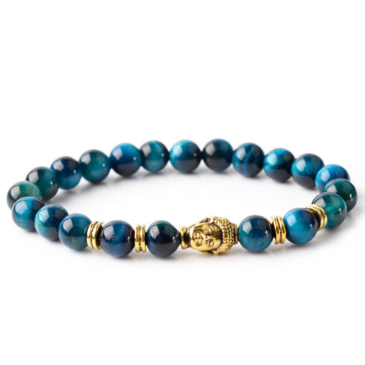 Buddha Stonesブルーグリーンレッドタイガーアイ 仏陀頭 バランスブレスレット