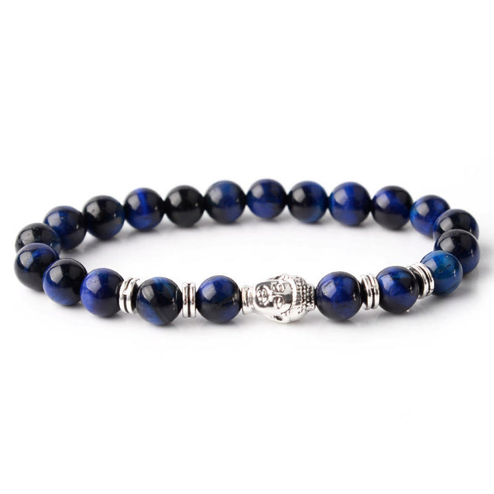 Buddha Stonesブルーグリーンレッドタイガーアイ 仏陀頭 バランスブレスレット