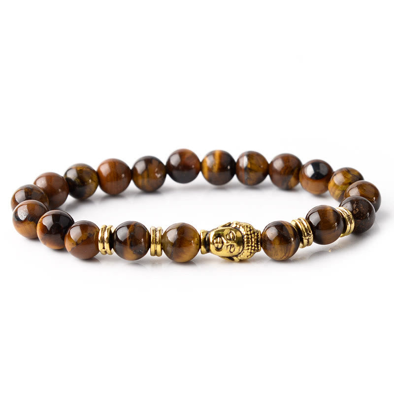 Buddha Stonesブルーグリーンレッドタイガーアイ 仏陀頭 バランスブレスレット