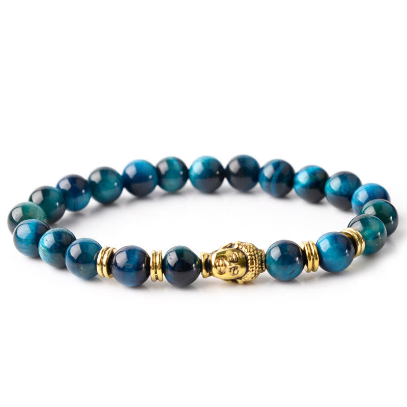Buddha Stonesブルーグリーンレッドタイガーアイ 仏陀頭 バランスブレスレット