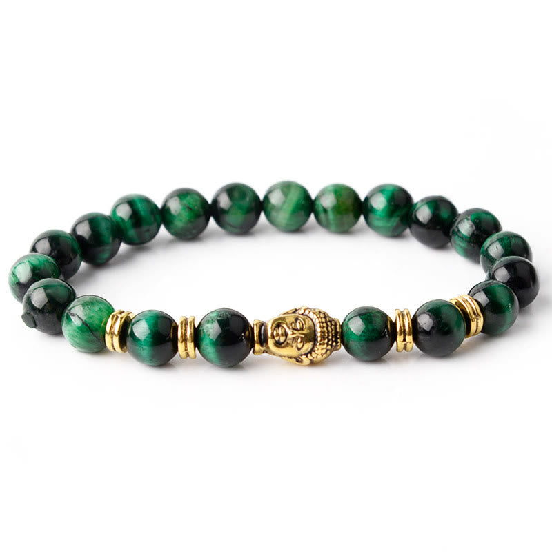 Buddha Stonesブルーグリーンレッドタイガーアイ 仏陀頭 バランスブレスレット