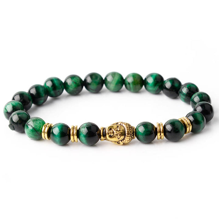 Buddha Stonesブルーグリーンレッドタイガーアイ 仏陀頭 バランスブレスレット