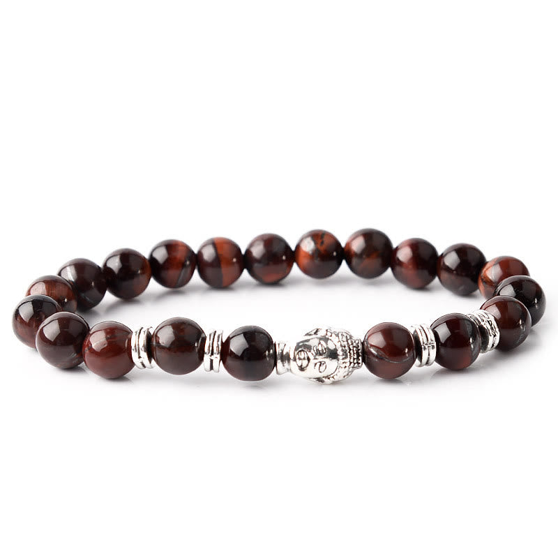 Buddha Stonesブルーグリーンレッドタイガーアイ 仏陀頭 バランスブレスレット