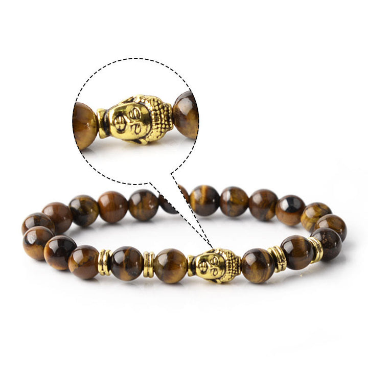 Buddha Stonesブルーグリーンレッドタイガーアイ 仏陀頭 バランスブレスレット