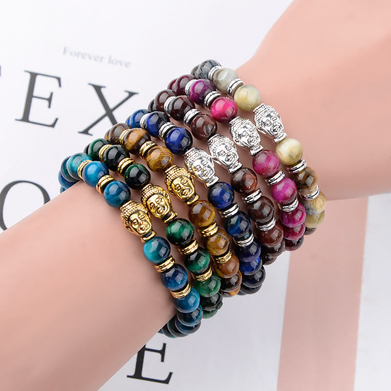 Buddha Stonesブルーグリーンレッドタイガーアイ 仏陀頭 バランスブレスレット