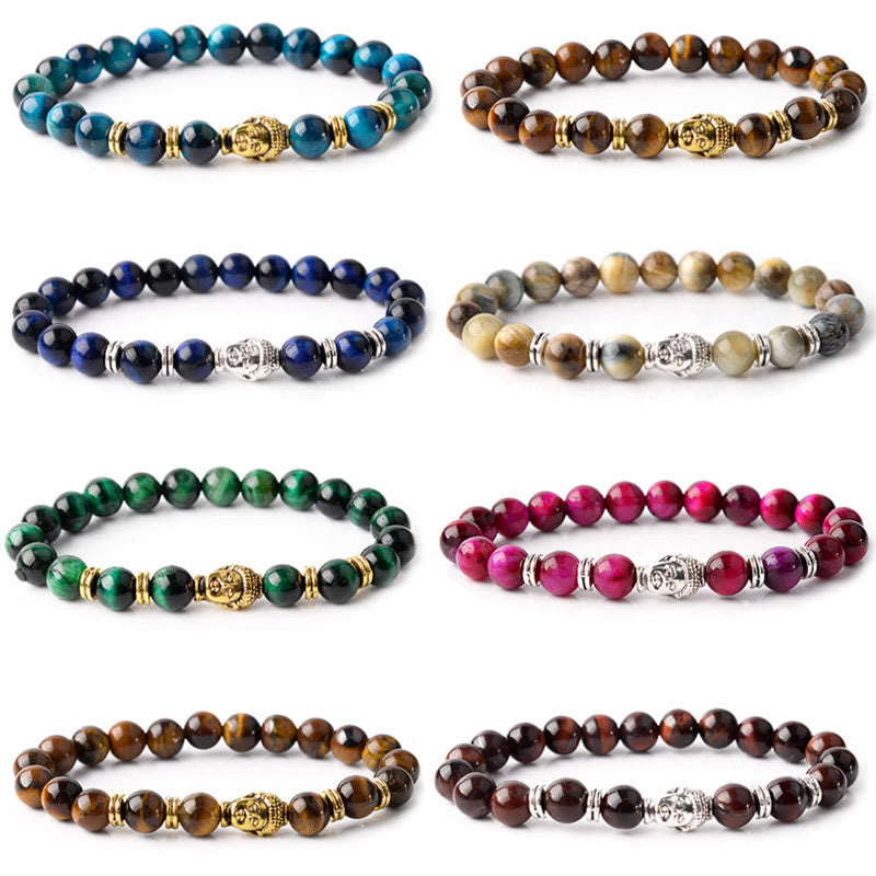Buddha Stonesブルーグリーンレッドタイガーアイ 仏陀頭 バランスブレスレット