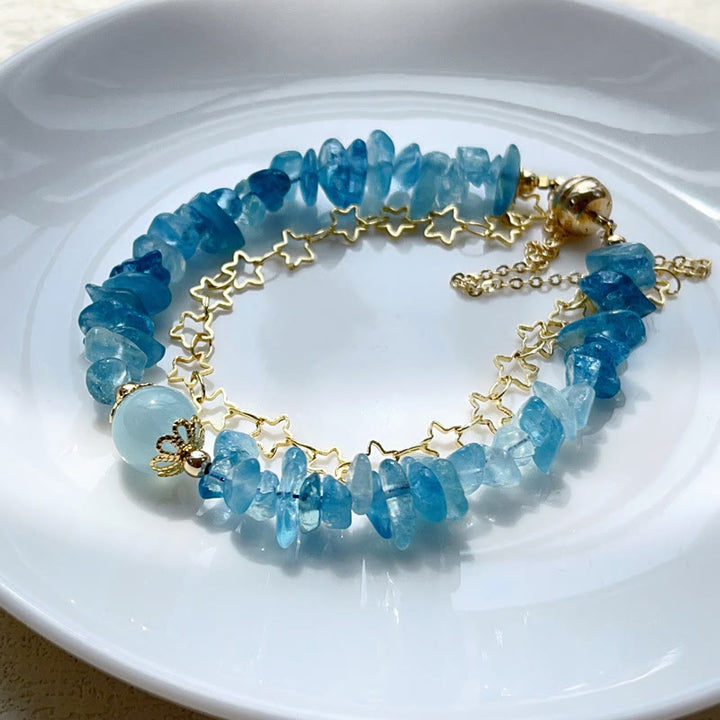Buddha Stonesアクアマリン砂利デザインスターヒーリング磁気バックルブレスレット