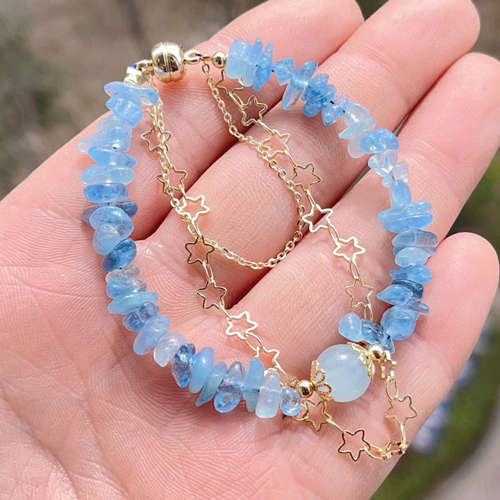 Buddha Stonesアクアマリン砂利デザインスターヒーリング磁気バックルブレスレット