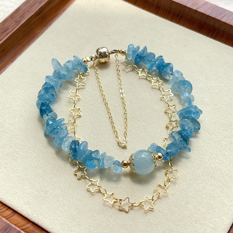 Buddha Stonesアクアマリン砂利デザインスターヒーリング磁気バックルブレスレット