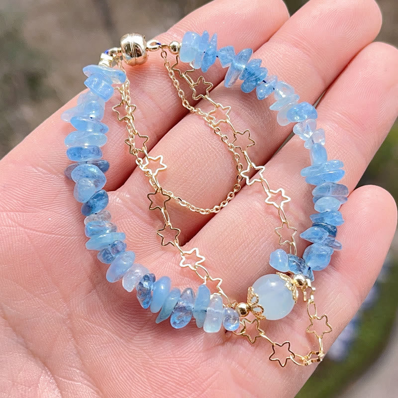Buddha Stonesアクアマリン砂利デザインスターヒーリング磁気バックルブレスレット