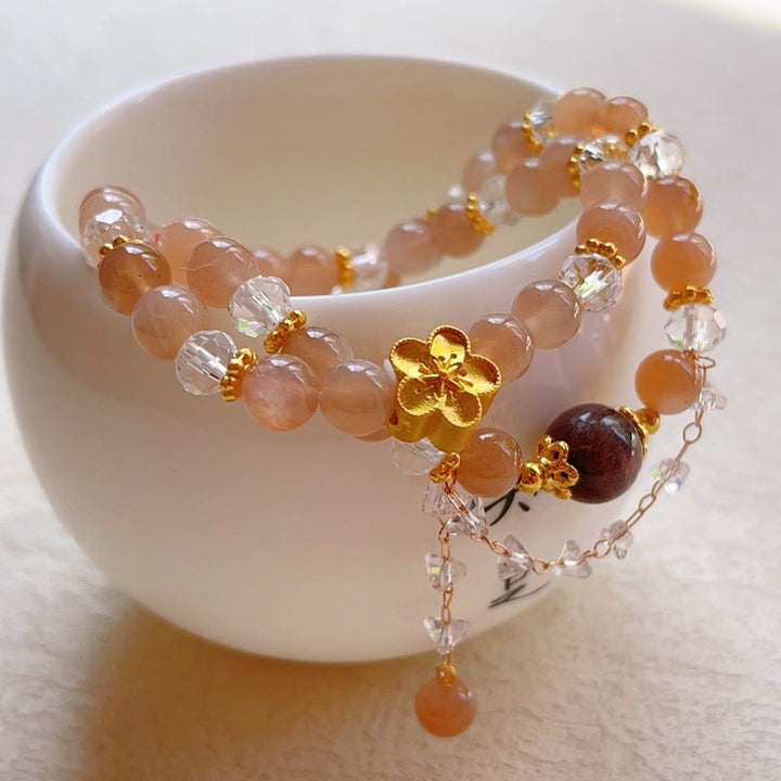 Buddha Stonesサンストーン クリスタル 桃の花 富 ダブルラップブレスレット