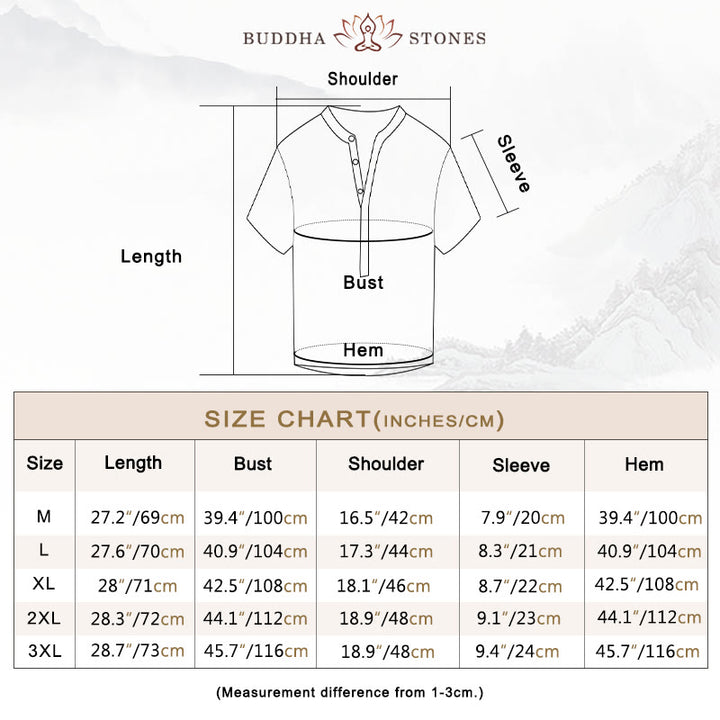 Buddha Stones無地 半袖 ハーフボタンシャツ コットンリネン メンズ 服 - image 7