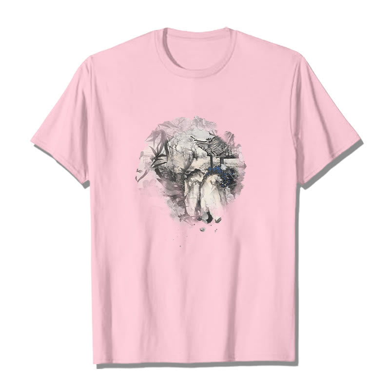 Buddha Stones中国竹山亭 デザイン柄 Tシャツ - ライトピンク - 2XL - image 13