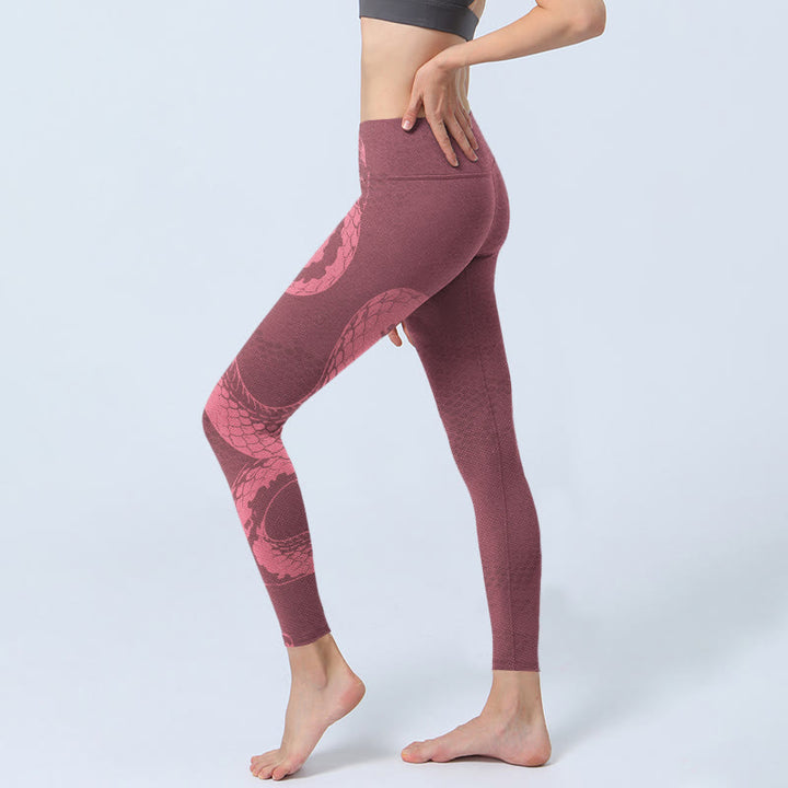 Buddha Stonesピンク スネーク＆スネークスキンプリント ジムレギンス レディース ヨガパンツ - image 3