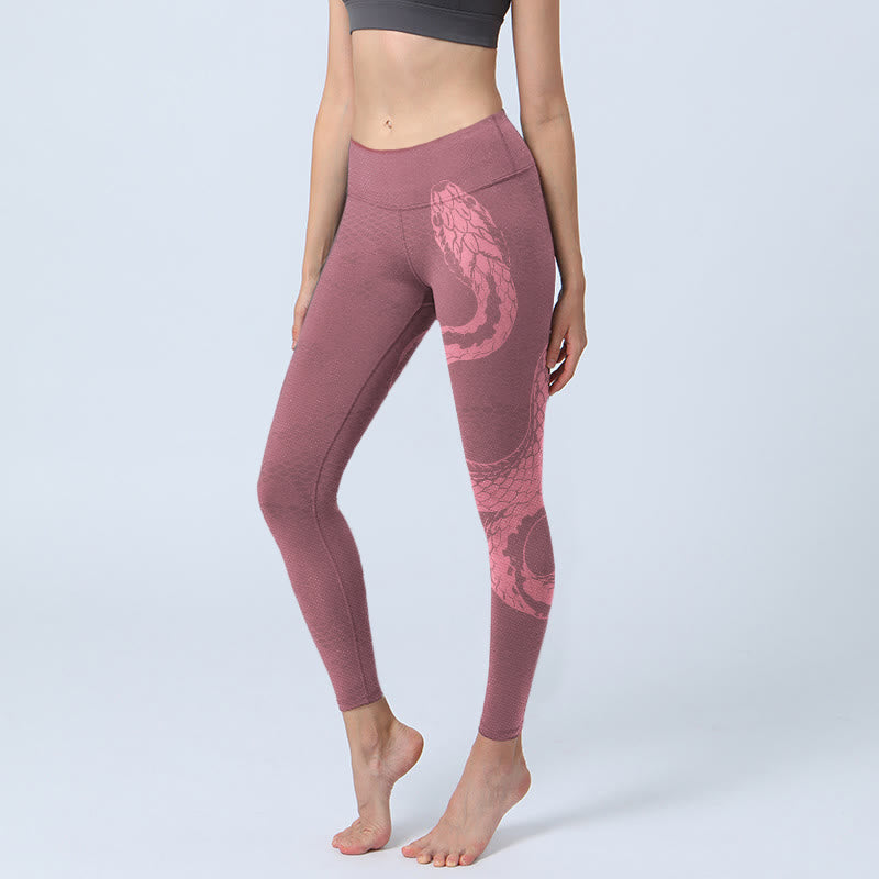 Buddha Stonesピンク スネーク＆スネークスキンプリント ジムレギンス レディース ヨガパンツ - ペールバイオレットレッド - US18、 UK/AU22、 EU50 (4XL) - image 1