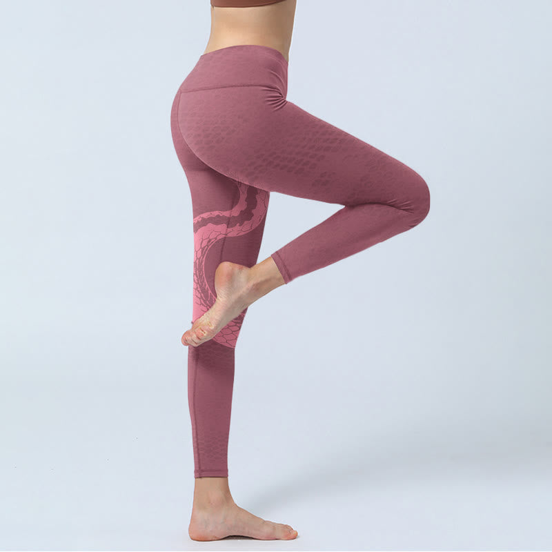 Buddha Stonesピンク スネーク＆スネークスキンプリント ジムレギンス レディース ヨガパンツ - image 4