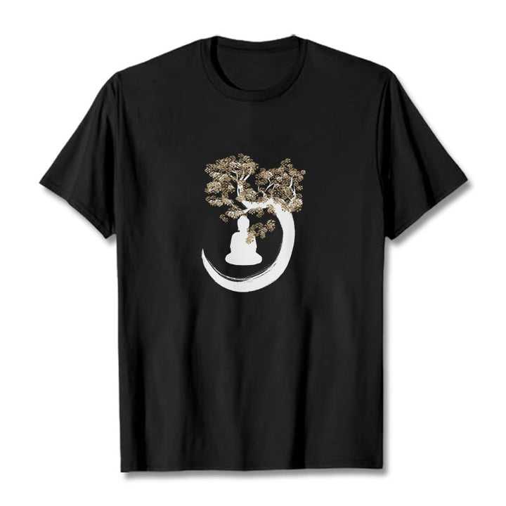Buddha Stones、木の下に座る仏陀のコットンTシャツ - 黒 - 2XL - image 8