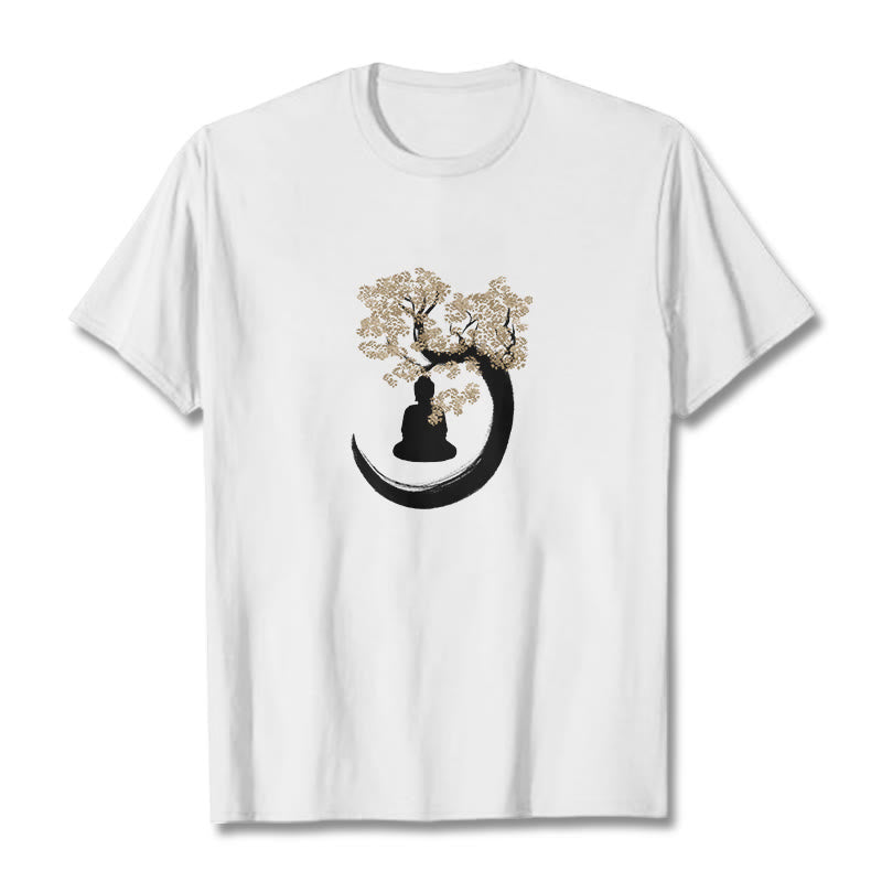 Buddha Stones、木の下に座る仏陀のコットンTシャツ - 白 - 2XL - image 11