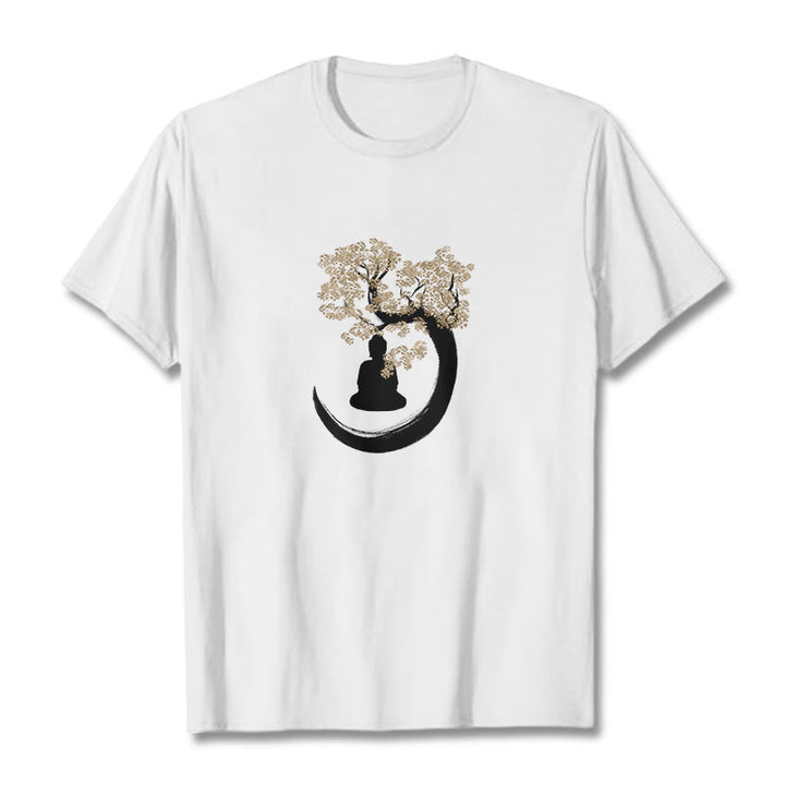 Buddha Stones、木の下に座る仏陀のコットンTシャツ - 白 - 2XL - image 11