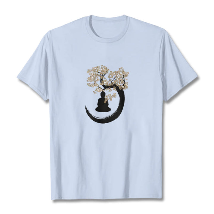 Buddha Stones、木の下に座る仏陀のコットンTシャツ - ライトシアン - 2XL - image 15