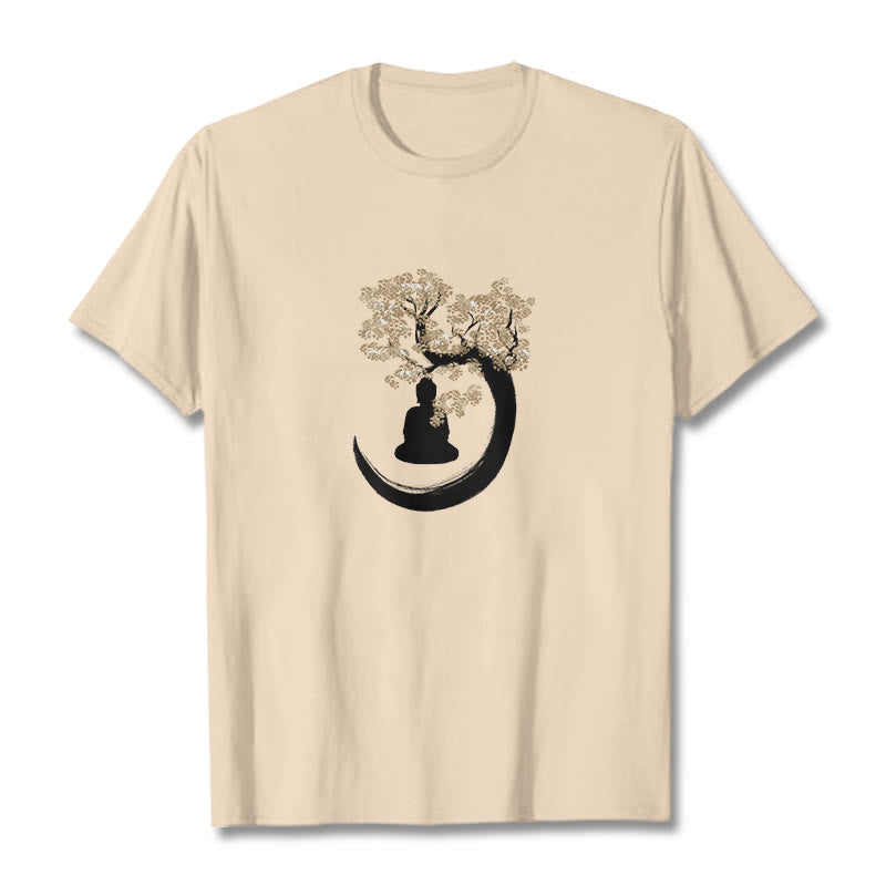 Buddha Stones、木の下に座る仏陀のコットンTシャツ - ビスク - 2XL - image 3