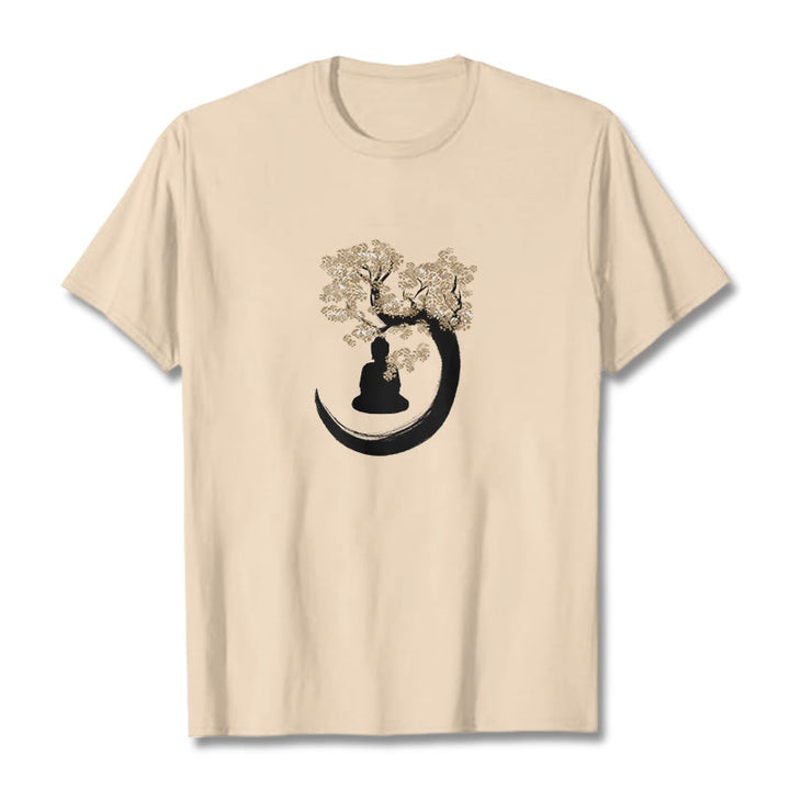 Buddha Stones、木の下に座る仏陀のコットンTシャツ - ビスク - 2XL - image 3