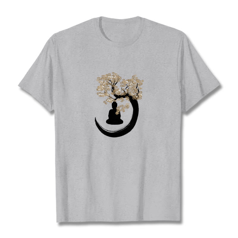 Buddha Stones、木の下に座る仏陀のコットンTシャツ - ライトグレー - 2XL - image 15