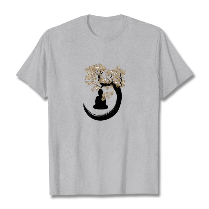 Buddha Stones、木の下に座る仏陀のコットンTシャツ - ライトグレー - 2XL - image 15