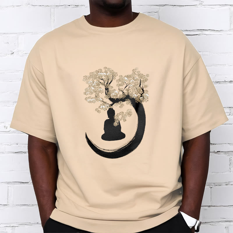 Buddha Stones、木の下に座る仏陀のコットンTシャツ - image 5