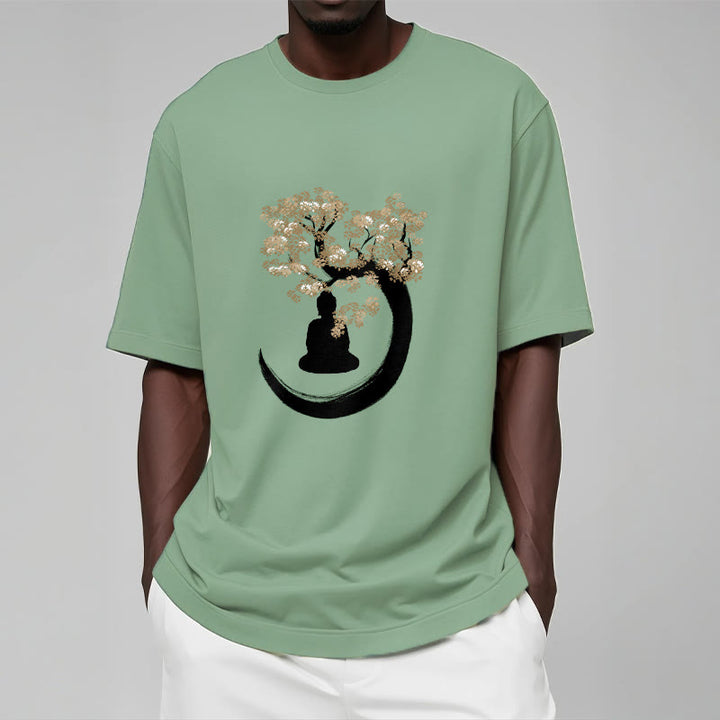 Buddha Stones、木の下に座る仏陀のコットンTシャツ - image 17