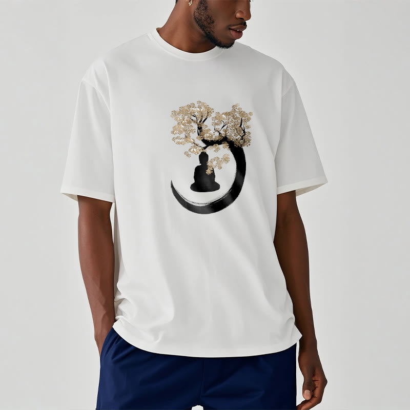 Buddha Stones、木の下に座る仏陀のコットンTシャツ - image 12