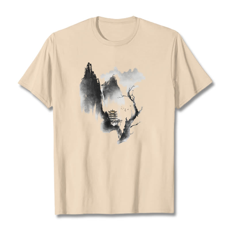 Buddha Stones、パビリオン、ツリー、ガチョウ、山の周りの模様のTシャツ - ビスク - 2XL - image 10