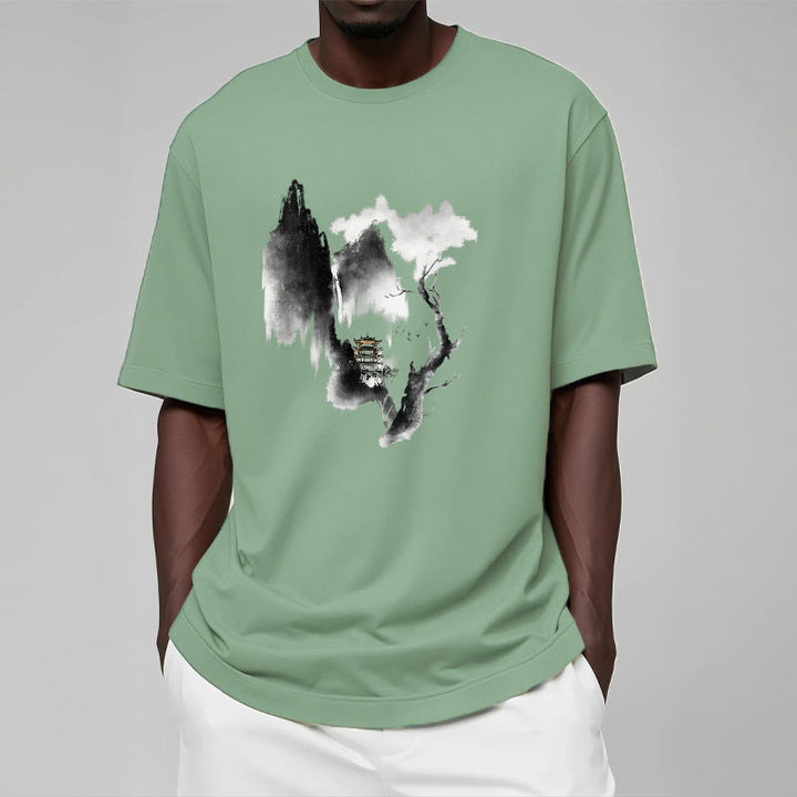 Buddha Stones、パビリオン、ツリー、ガチョウ、山の周りの模様のTシャツ - image 17