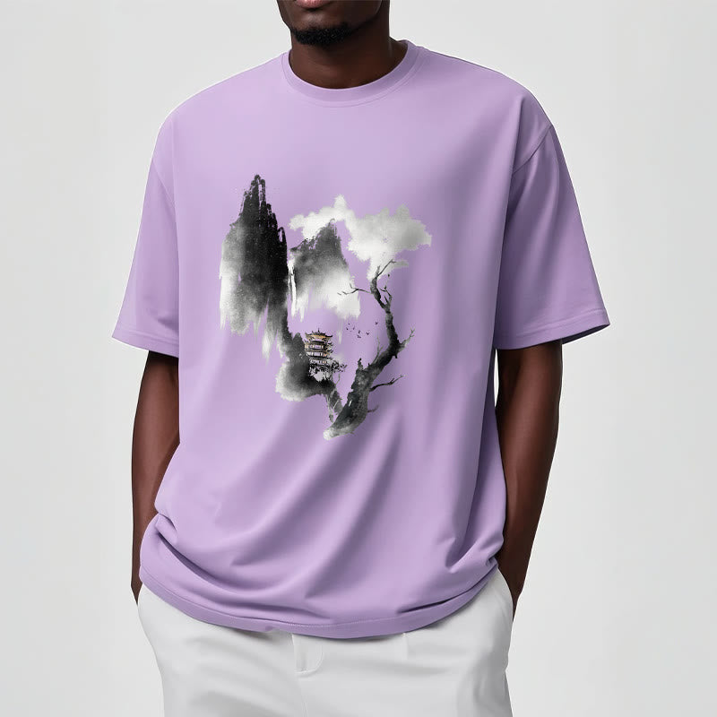 Buddha Stones、パビリオン、ツリー、ガチョウ、山の周りの模様のTシャツ - image 19