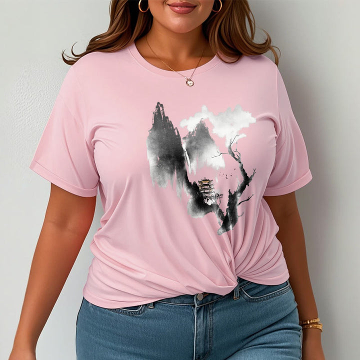 Buddha Stones、パビリオン、ツリー、ガチョウ、山の周りの模様のTシャツ - image 15