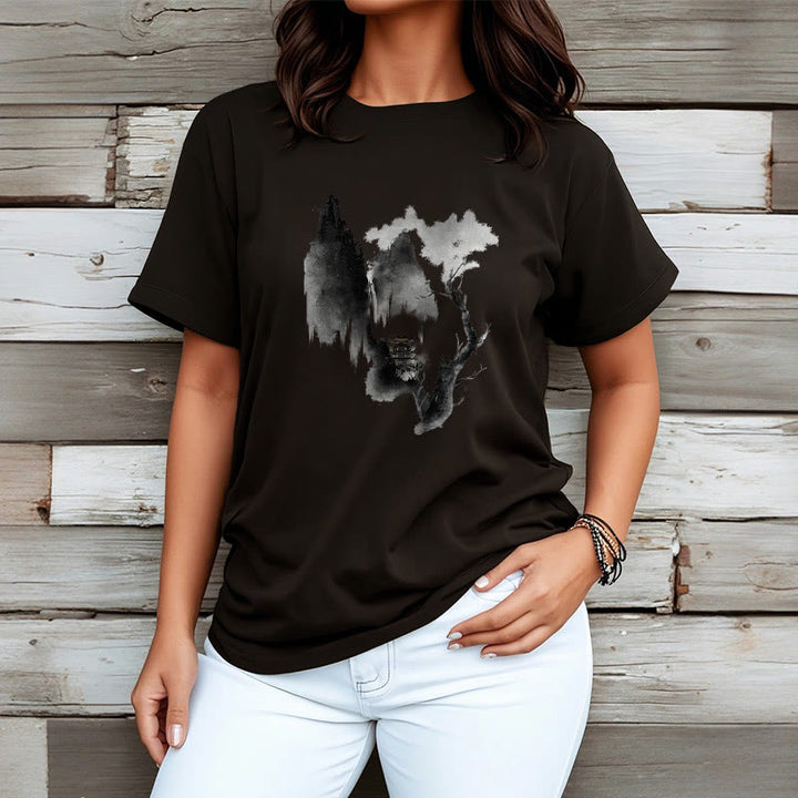 Buddha Stones、パビリオン、ツリー、ガチョウ、山の周りの模様のTシャツ - image 8