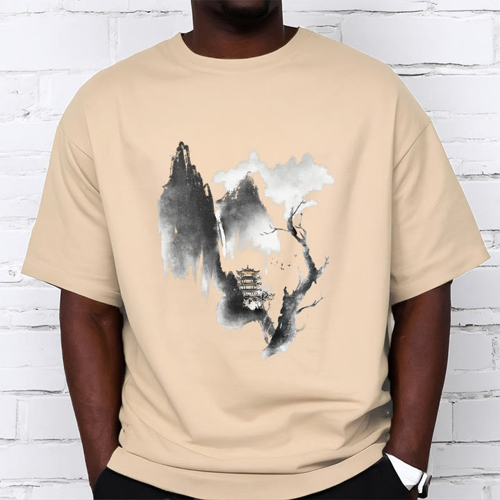 Buddha Stones、パビリオン、ツリー、ガチョウ、山の周りの模様のTシャツ - image 10