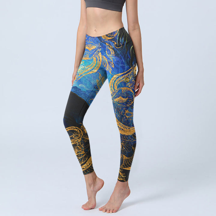 Buddha Stones、黒蛇、蝶、花、葉のプリント、ジムレギンス、レディースヨガパンツ - 黒 - US18、 UK/AU22、 EU50 (4XL) - image 1