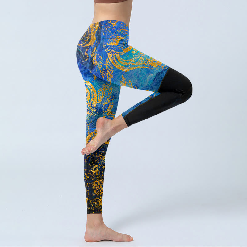 Buddha Stones、黒蛇、蝶、花、葉のプリント、ジムレギンス、レディースヨガパンツ - image 4