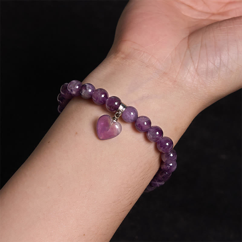 Buddha Stones天然石クォーツ ラブハート ヒーリングビーズブレスレット