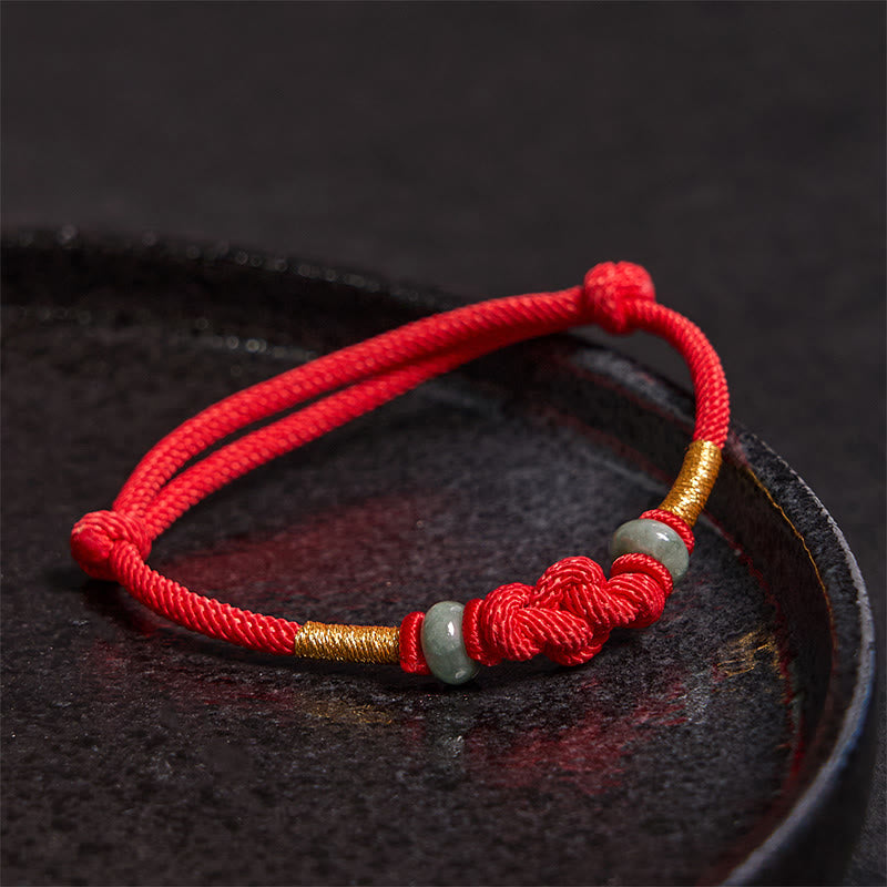Buddha Stones 赤い糸 カップルブレスレット 翡翠入り 開運 編み紐 ペアアクセサリー