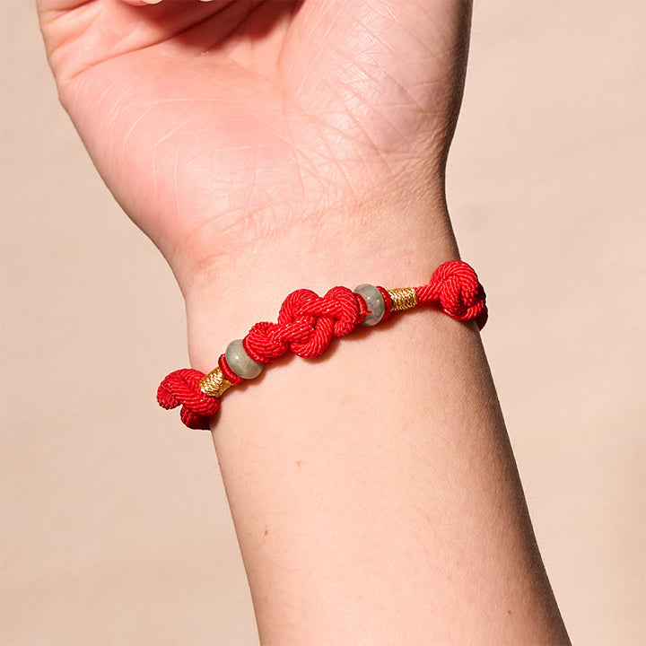 Buddha Stones 赤い糸 カップルブレスレット 翡翠入り 開運 編み紐 ペアアクセサリー
