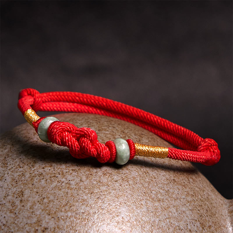 Buddha Stones 赤い糸 カップルブレスレット 翡翠入り 開運 編み紐 ペアアクセサリー