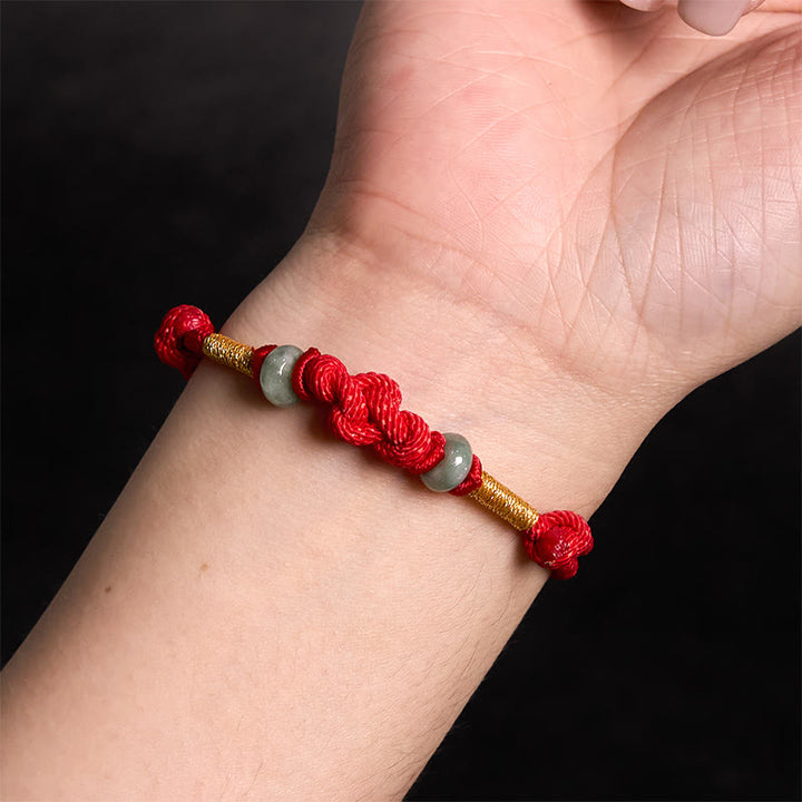 Buddha Stones 赤い糸 カップルブレスレット 翡翠入り 開運 編み紐 ペアアクセサリー