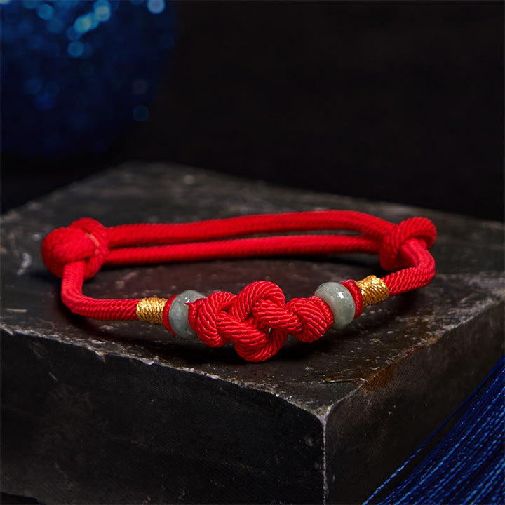 Buddha Stones 赤い糸 カップルブレスレット 翡翠入り 開運 編み紐 ペアアクセサリー