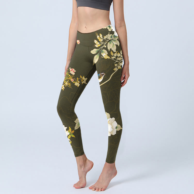 Buddha Stonesブラック マグノリアフラワープリント ジムレギンス レディース ヨガパンツ - 黒 - US18、 UK/AU22、 EU50 (4XL) - image 1